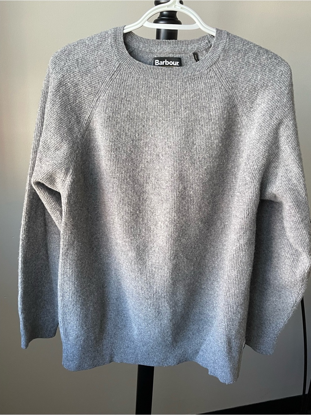 Barbour International Gray Crewneck Ribbed Knit Sweater Made in Turkey Large